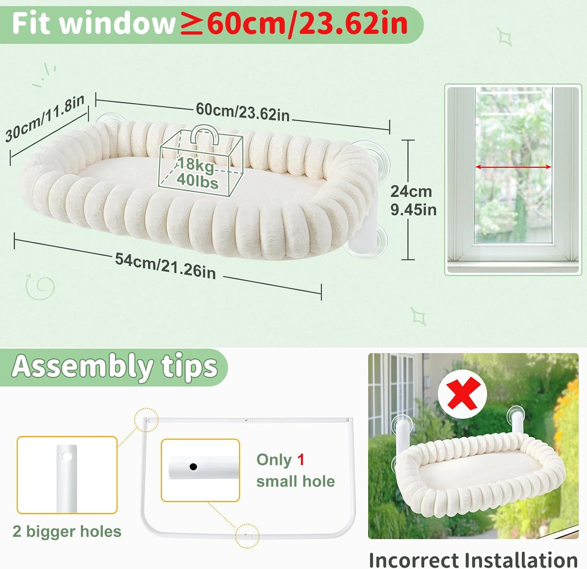 Sunhoo Foldable Cat Window Perch - White / 23.62"L x 11.8"W x 9.45"TH - image 2