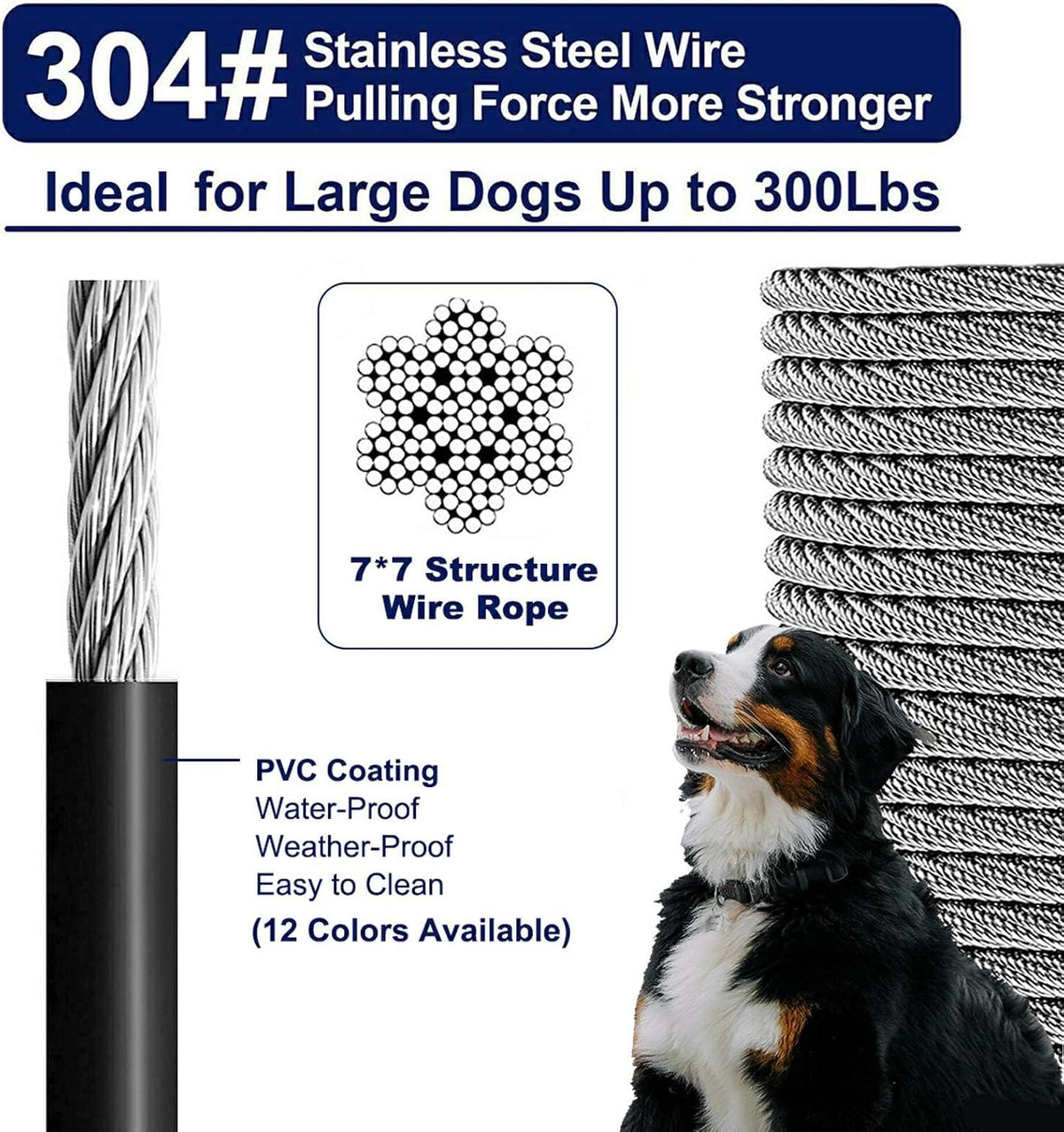 Tie Out Cable for Dogs Up to 300lbs - 50 ft / Black - image 2