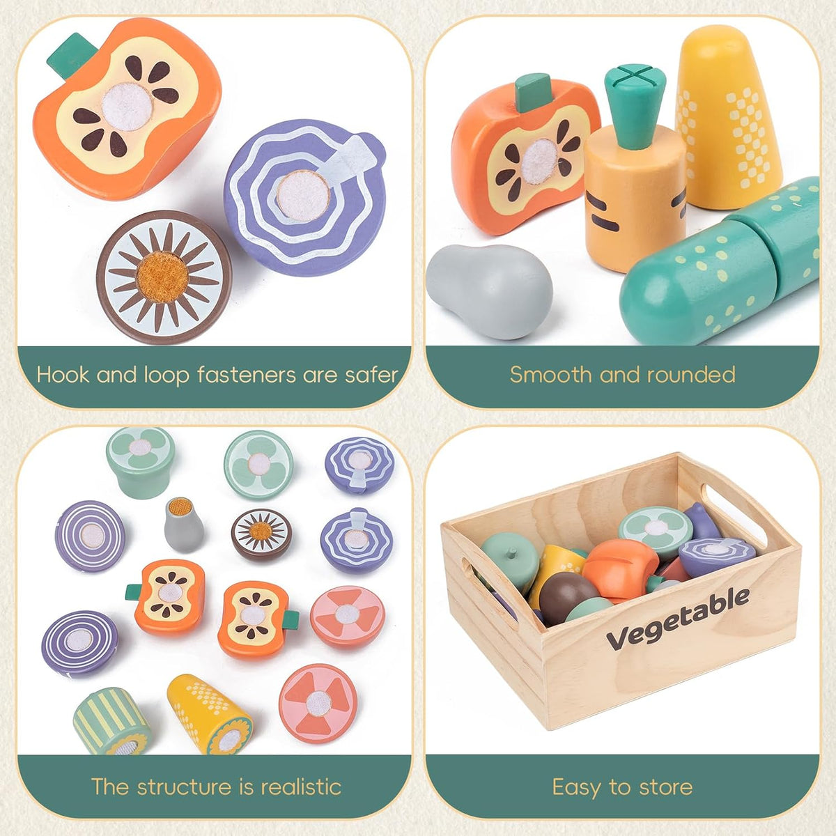 kienvy 10-piece wooden meat and fish play food set with storage box - view 12