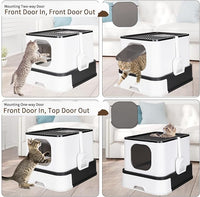 RIZZARI Large Enclosed Cat Litter Box : Covered Leak-Proof Reduces Odor - for Indoor Use Cat Owners (Black)