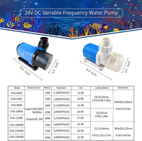 CONQUERALL 2640GPH 65W 24.5ft DC 24V Sine Wave Quite Submersible and Inline Pump for Fish Tank, Fountains, Hydroponics, Waterfalls, Aquariums, Fresh and Sea Water CHS-10000 NdFeB Magnet 3year