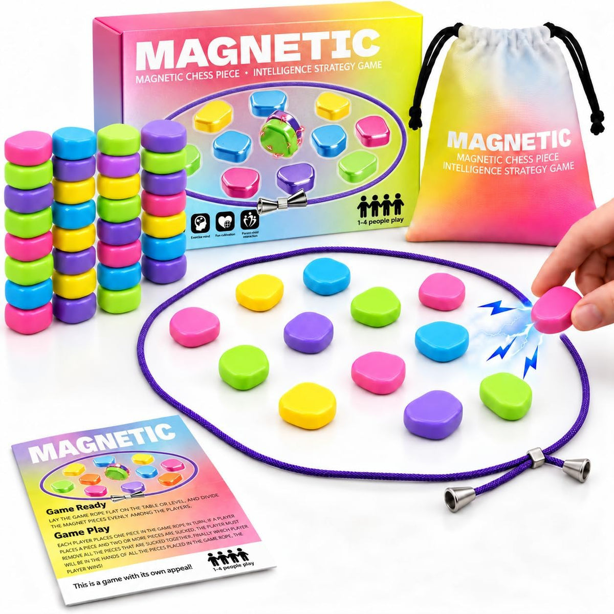 CHORYNLYRA magnetic chess game with 40 yellow stones and adjustable ropes - view 6