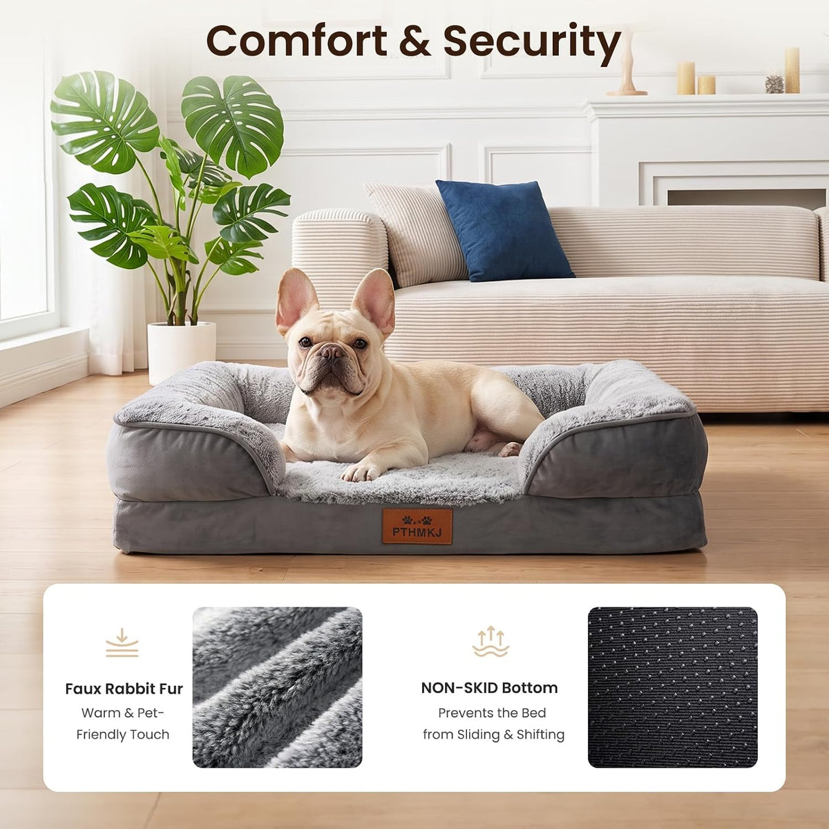 Orthopedic Dog Bed Medium Size Dog, Memory Foam Dog Bed Couch - Grey / 44.0" L x 31.5" W x 7.5" Th - image 4