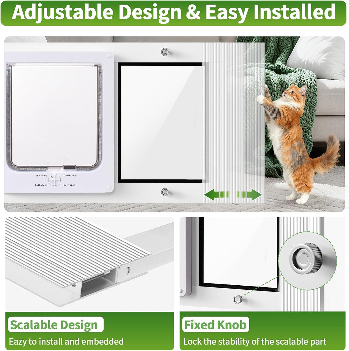 Zerzuo aluminum cat door for window with magnetic closure, fits 31 to 36 inch windows - view 3