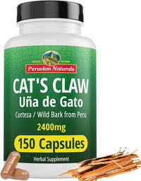 Peruvian Naturals Cat's Claw Herbal Supplement 150 Capsules - Uña de Gato 2400mg of Vegan, 100% Natural Cats Claw Bark Grown in Peru, Non-GMO, Uncaria Tomentosa UNA de Gato