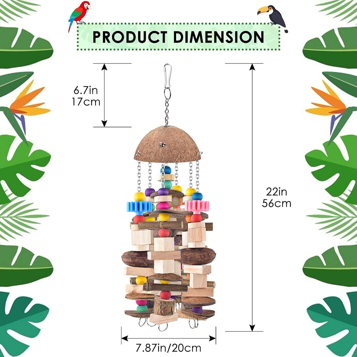 KATUMO Bird Toy, Large Parrot Natural Wooden Blocks Chewing Toy Suits for African Grey Cockatoos - Nutshell - image 2