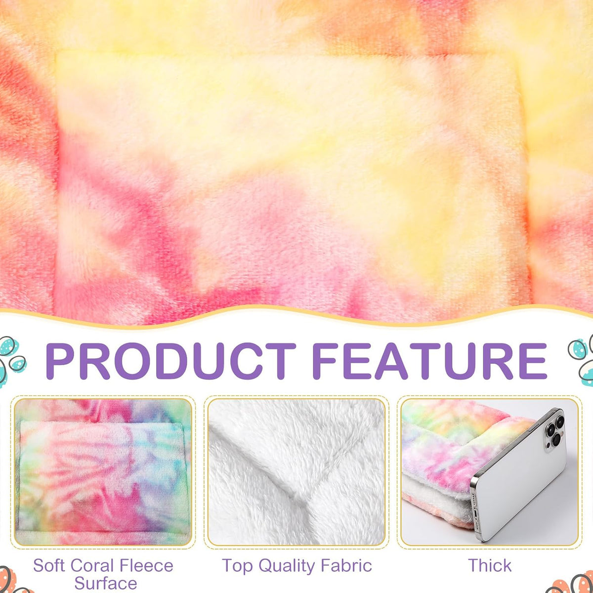 Haull 4 Pcs Waterproof Guinea Pig Bedding Mat, 13 x 10 - Tie Dyed / 13 x 10 Inch - image 3