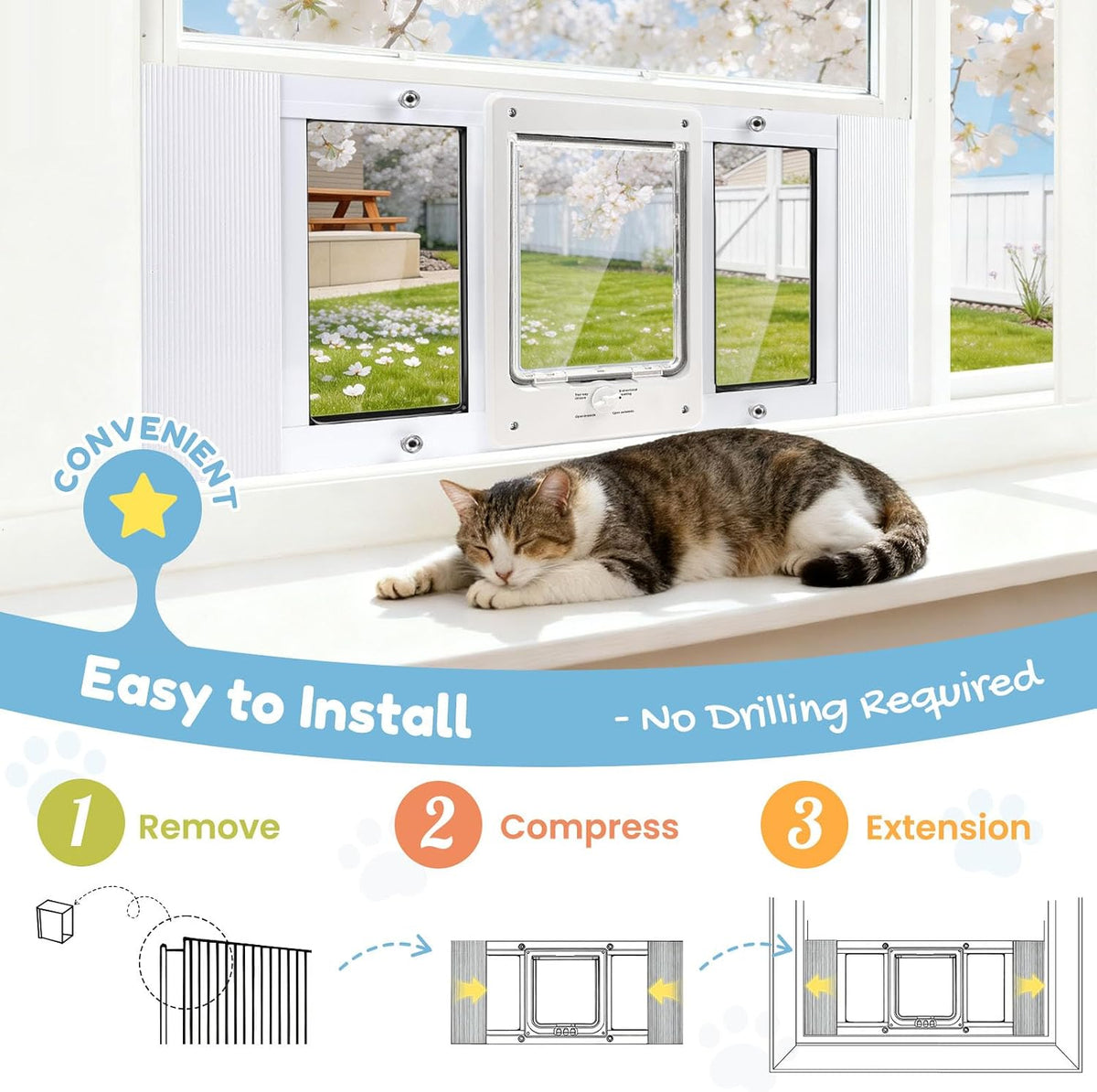 Cat Door for Window & Small Dog, Quick Damage-Free Install - XL: Fits 36"-40" Width / Extra‑Tall Height(H:15.3") - image 3