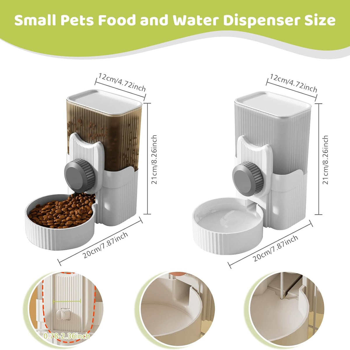 Hanging Cage Auto Pet Food Bowl Water Bottle Dispenser - Grey - image 2