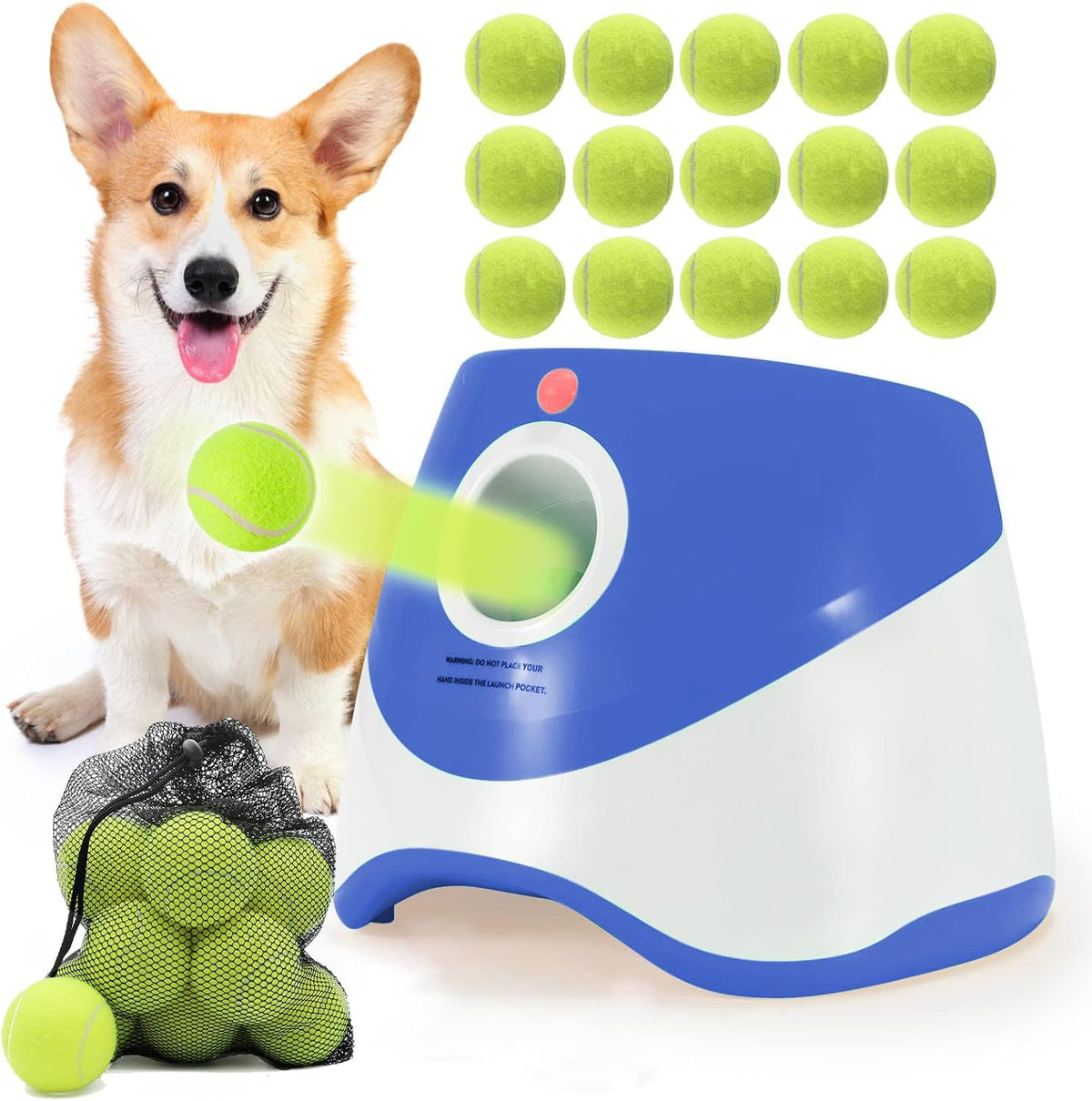 SOCO Automatic Ball Launcher for Dogs, Orange - Blue-15 balls