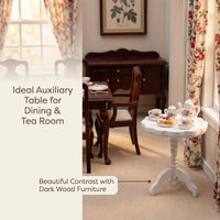 Cutemini 1:12 scale wooden dollhouse end table, round side tea table in white - view 4