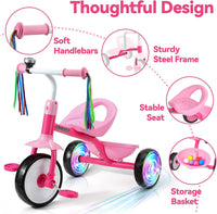 Liberry Toddler Tricycle for 2 3 4 Years Old Girls 3 Wheel Bike - Pink With Light Up Wheel - image 4
