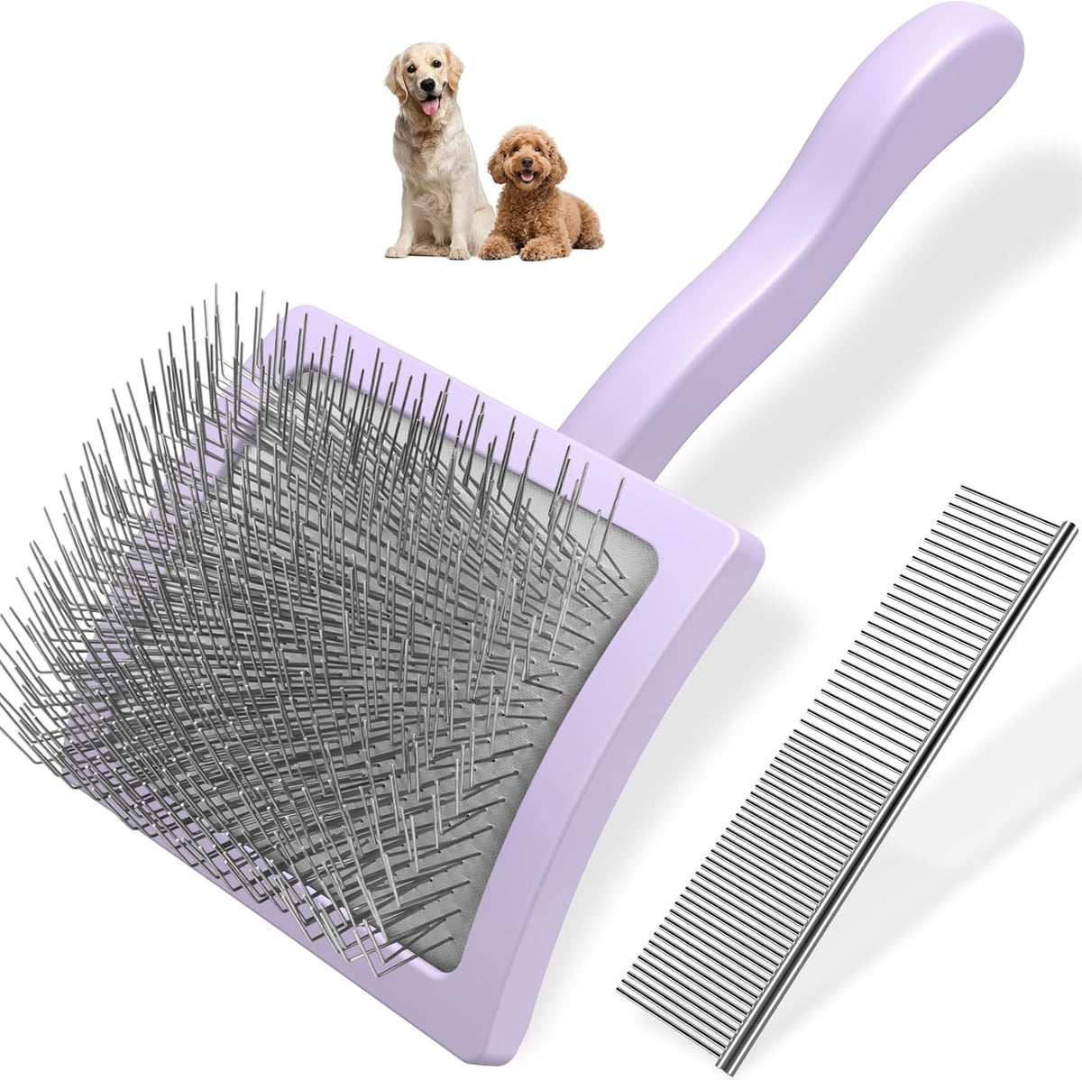 2PCS Slicker Brush for Dogs & Pet Comb - Light Purple / Large