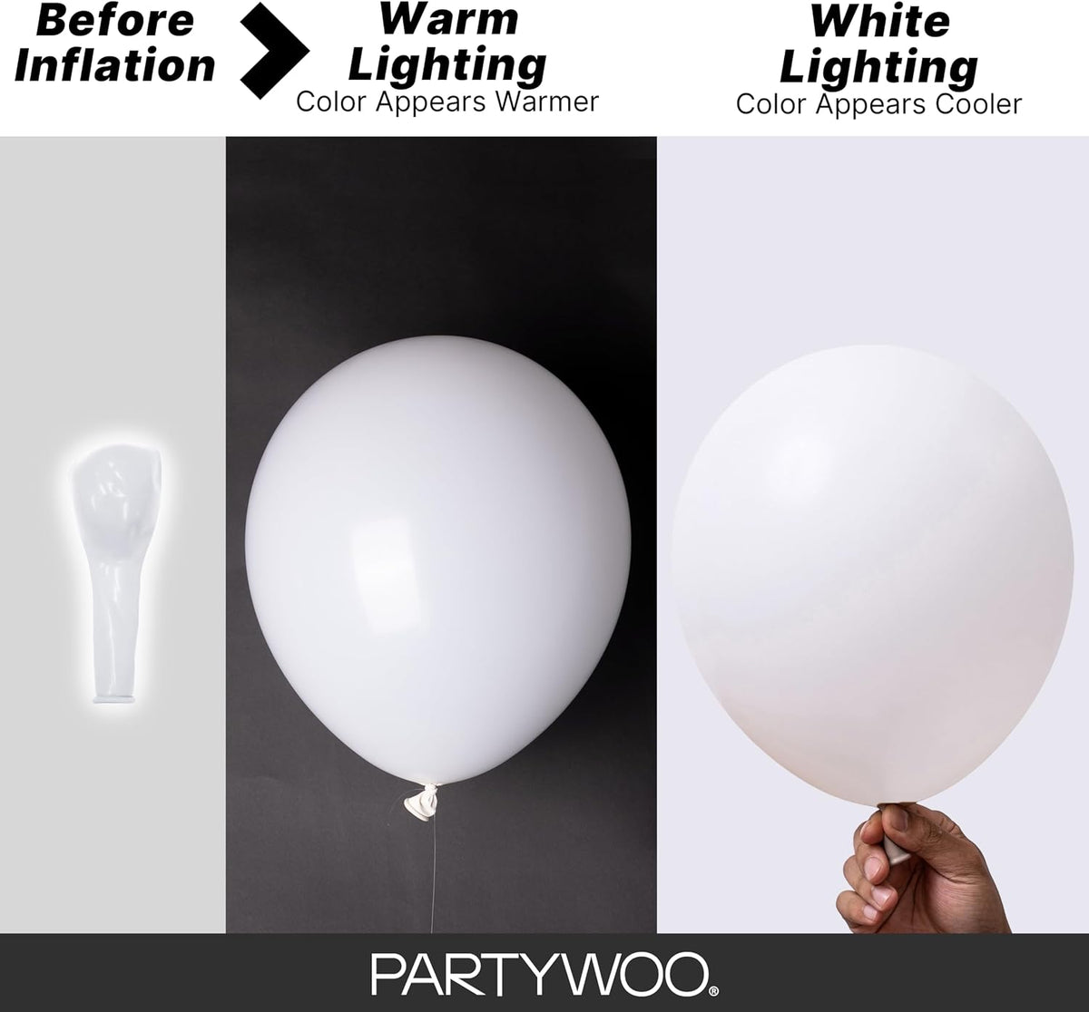 PartyWoo White Balloons 155pcs Matte White Latex Balloons Different - White-3051 / 5/10/12/18 inch - image 3