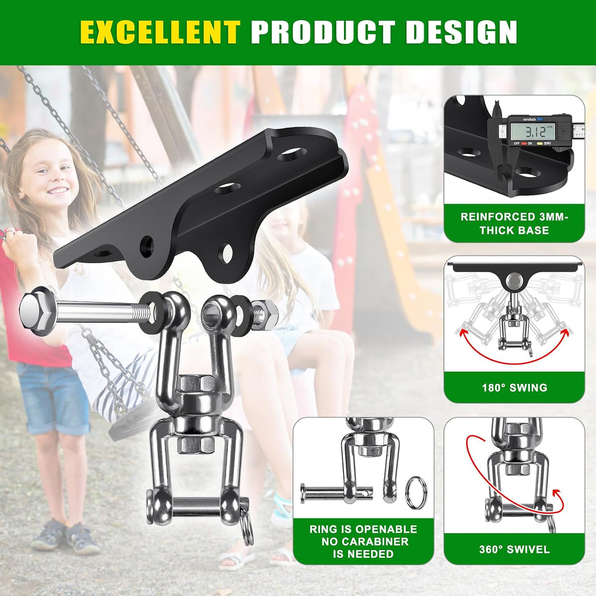 2Pack Heavy Duty Swing Hanger 180° Ceiling Swing Mount 2000 LBS - 360° Swivel Hanger - Detachable Hooks ( 2 Pack ) - image 4