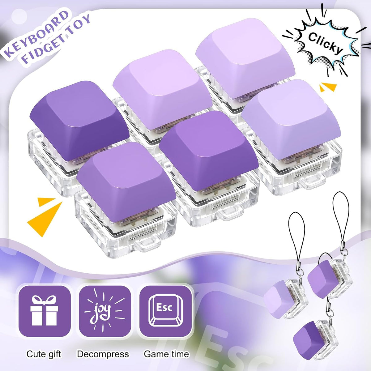 6 Pcs Keyboard Fidget Toy Keyboard Fidget Keychain - Purple / Classic / 6 - image 3