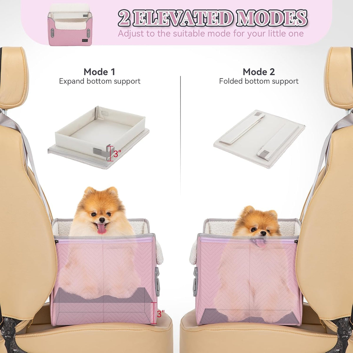PETSFIT Dog Car Seats for Small Dogs, Patented Safety Buckles - Faux Leather / Light Pink - image 4