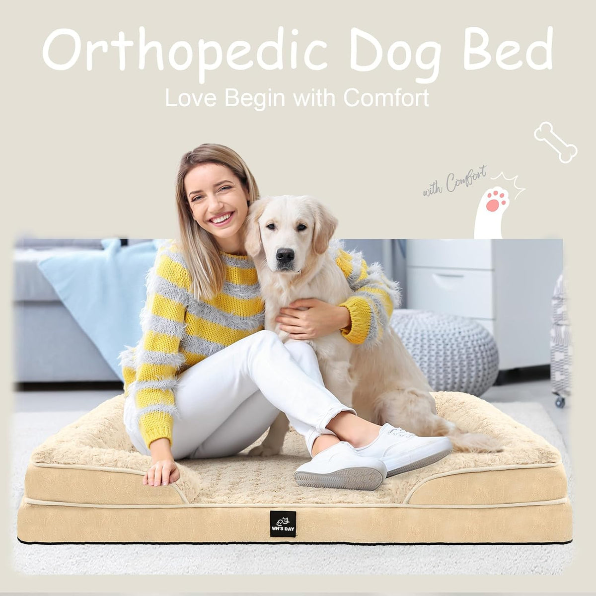Orthopedic Dog Beds Medium Large Sized Dog, Dog Sofa Bed - Medium(28 * 23 * 6.5 In) / Beige - image 4