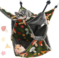 Straps are Adjustable Sugar Glider Pouch Hammock Bed Bedding - 3Tier Green Mushroom X1Pcs