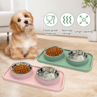 BNOSDM Double Dog Food Bowls Stainless Steel Dog Food and Water Bowls - Pink+Green - image 4