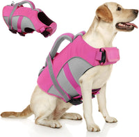 Queenmore ripstop dog life vest with top rescue handle, quick-release buckle and reflective stripes