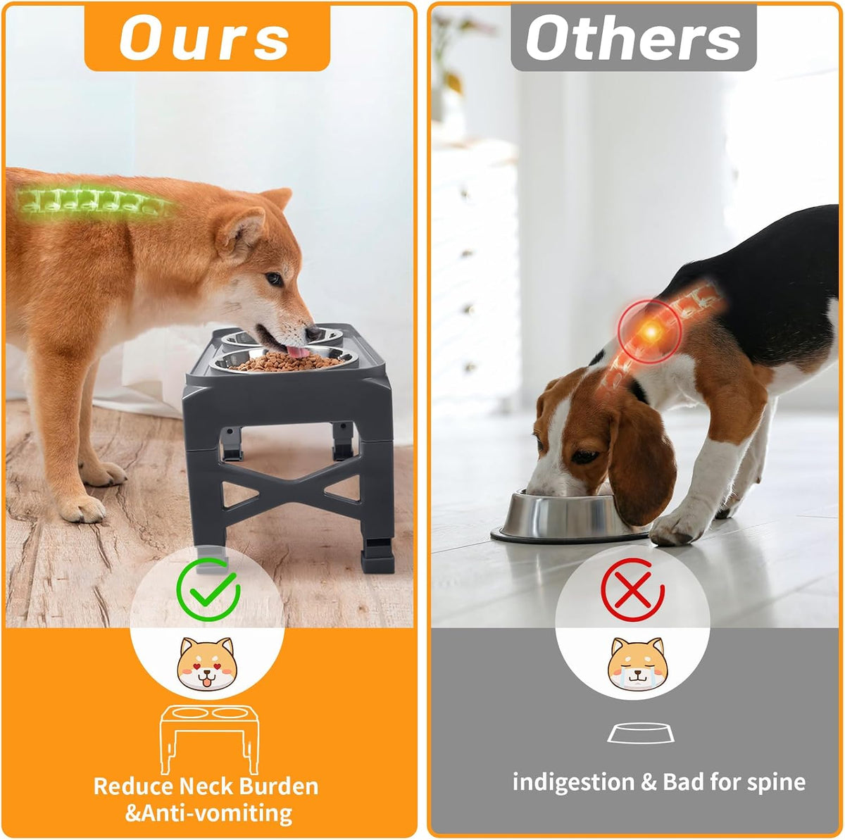 Hubulk Elevated Dog Bowls with 2 Stainless Steel Dog Food & Water - M (8" for M/L Dogs) / Grey - image 3