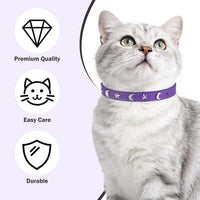 Leather Cat Collar, Breakaway Kitten Collars with Bell, Black – Essentials for Small Pets - Purple_Star & Moon / 8"-12" Cats / Mini Dogs(Pack of 1) - image 3