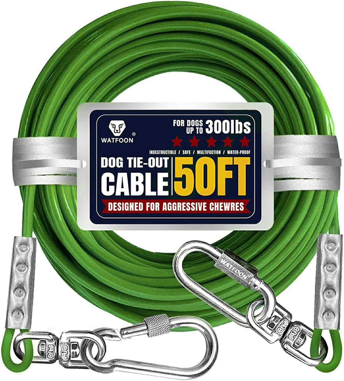 Tie Out Cable for Dogs Up to 300lbs - 50 ft / Green