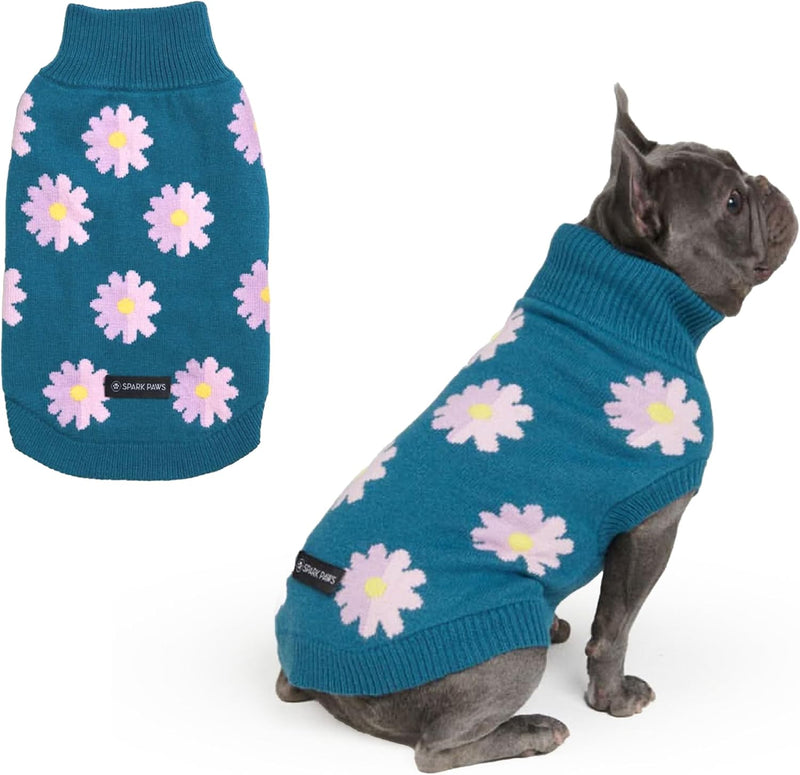 Spark Paws Knit Dog Sweater, Winter Dog Clothes - Flower / Large