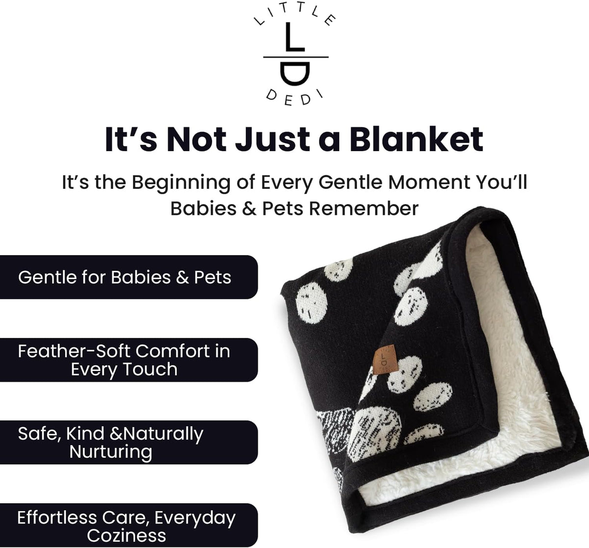 Small Pet Blanket, 100% Organic Cotton - Beige Paw/Black - image 4