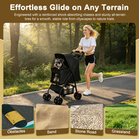 Foldable Pet Stroller for Small Dogs and Cats Under 28 lbs with Multi-Functional Tray, 2 Safety Leashes, Storage Basket 