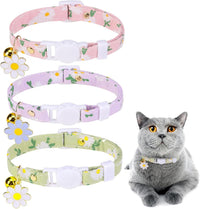Cat Collar Breakaway, Soft Kitten Collar with Bell, Daisy - Daisy (Pack of 3)