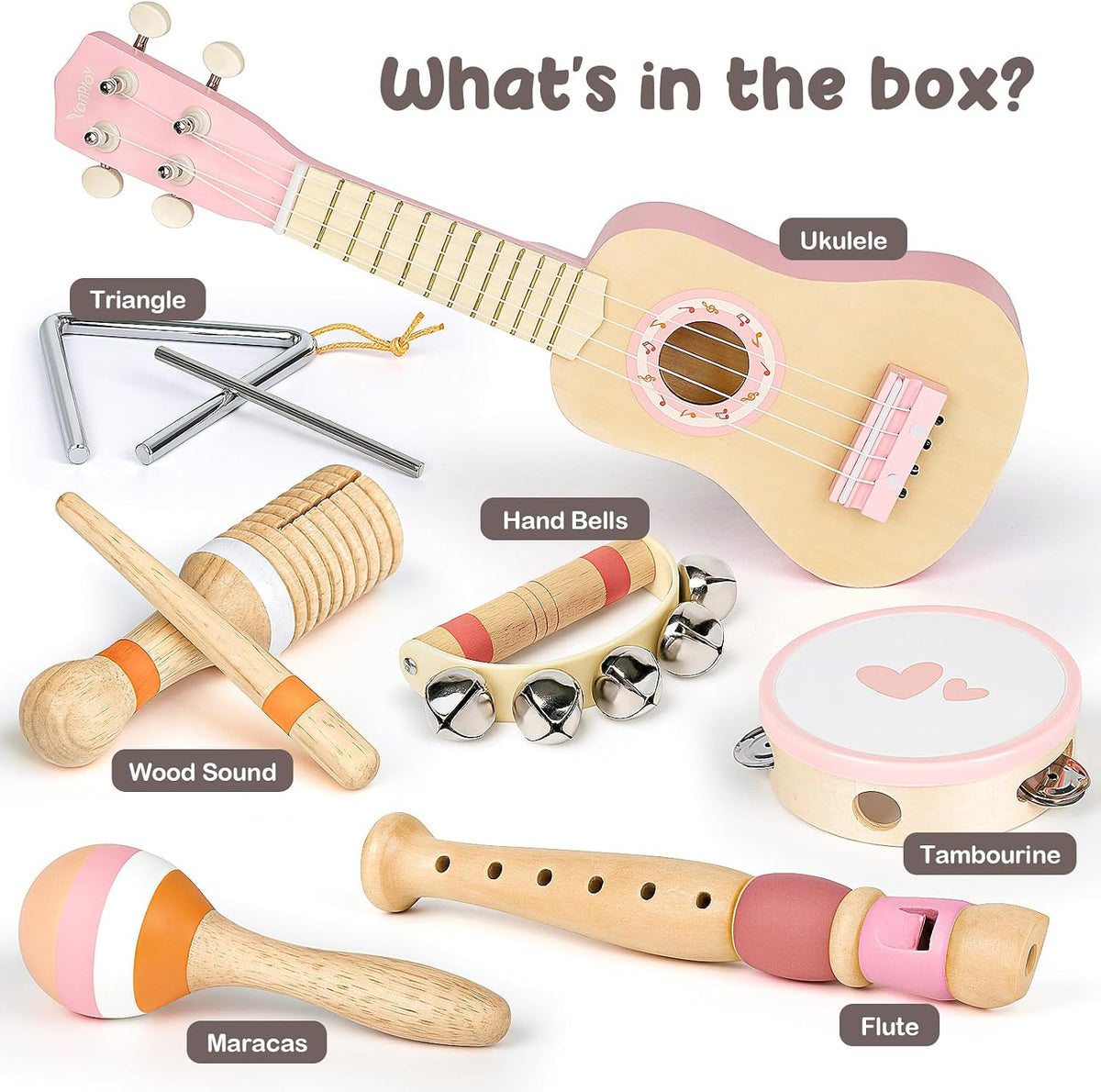 Vanplay Kids Guitar Set, 7-Piece Wooden Musical Instruments for Toddler 2-3 – Fun for Kids & Family - Pink - image 3