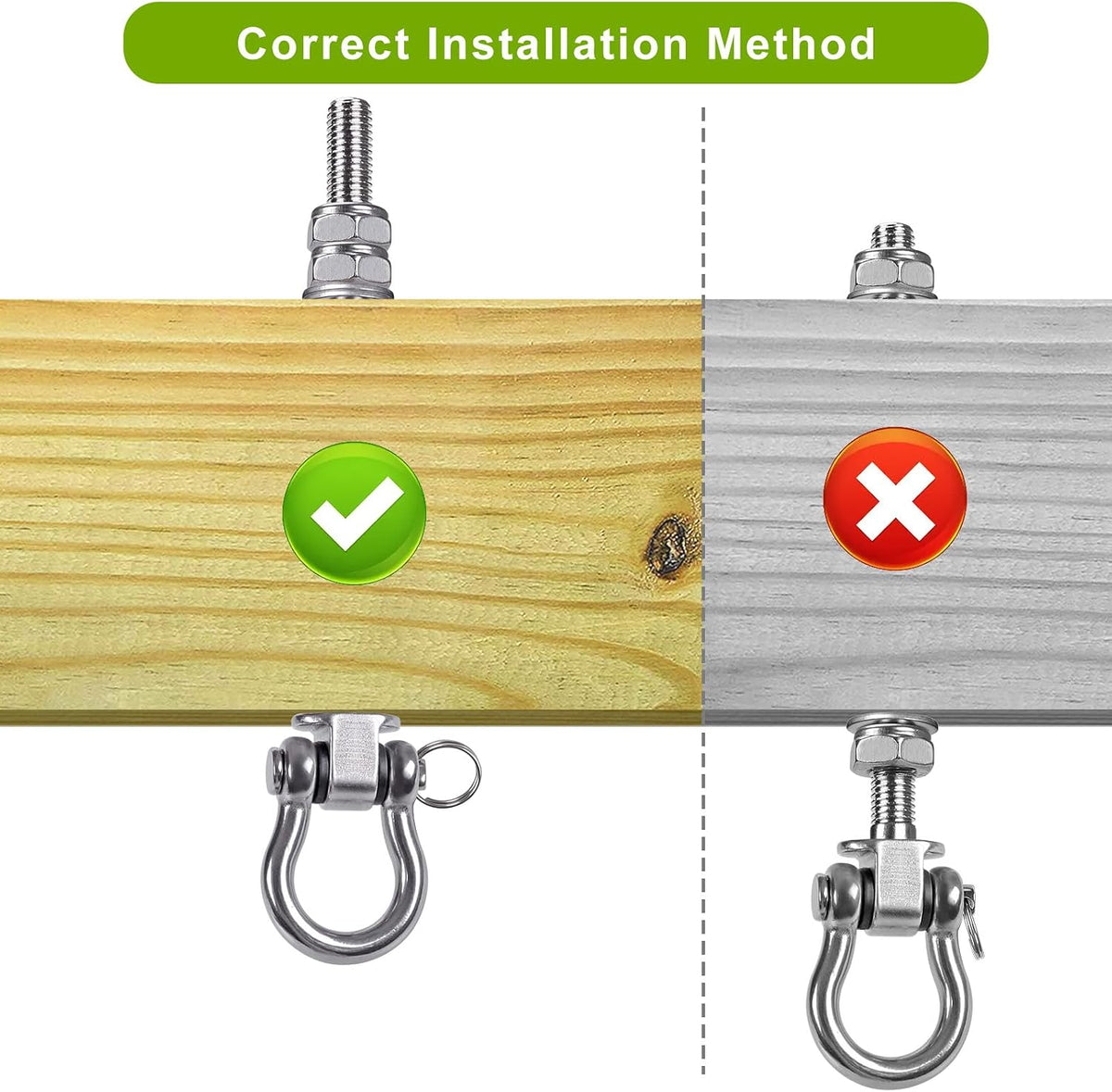 SELEWARE stainless steel swing hangers 2 pack, heavy duty eye hooks for wood beams - view 13