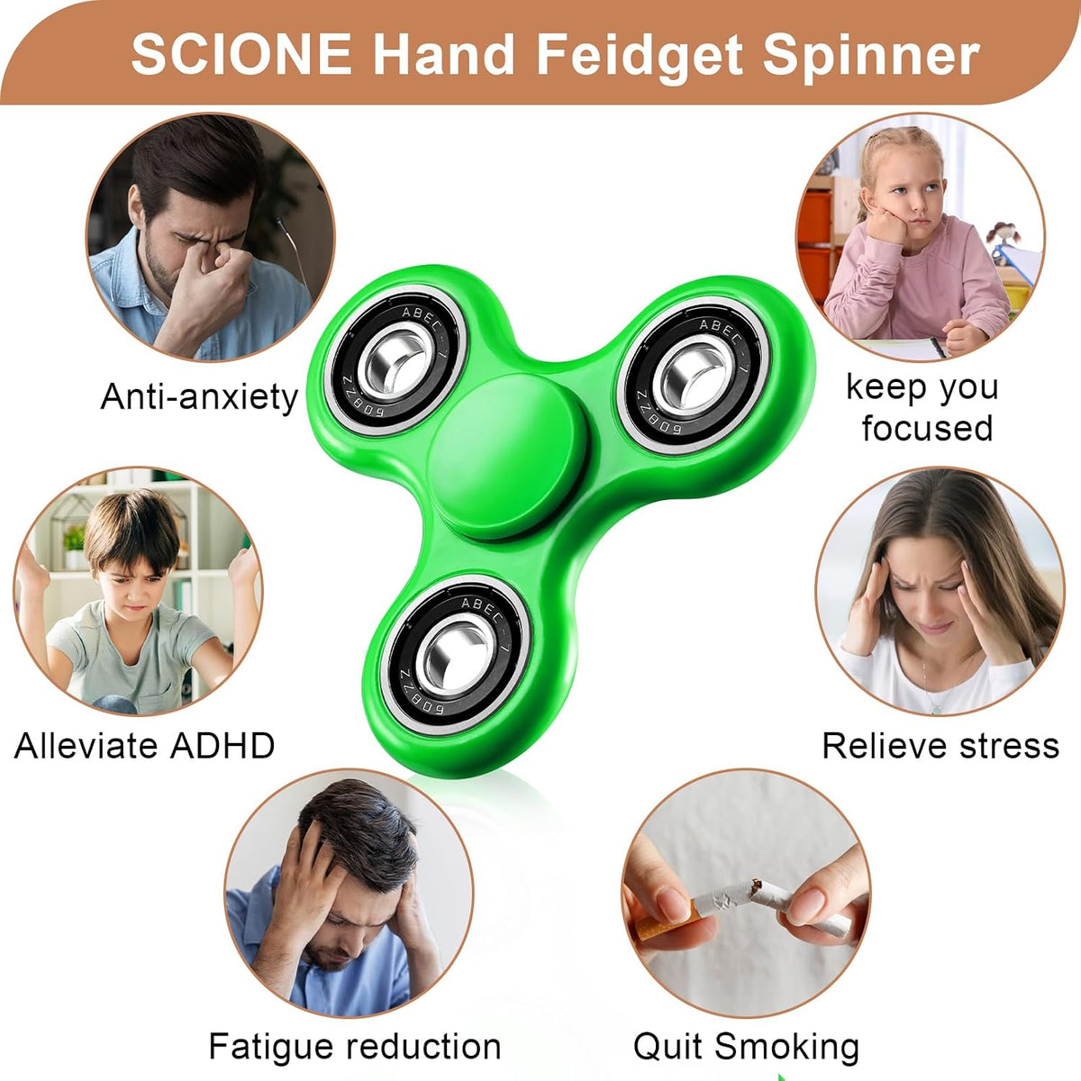 SCIONE Fidget Spinner Toy 1 Pack - Green - image 4