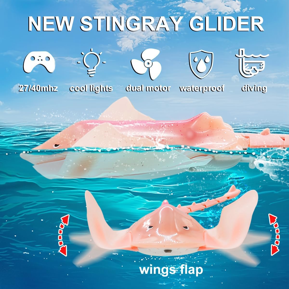 LAFALA remote control diving stingray pool toy with flapping rubber wings - view 7