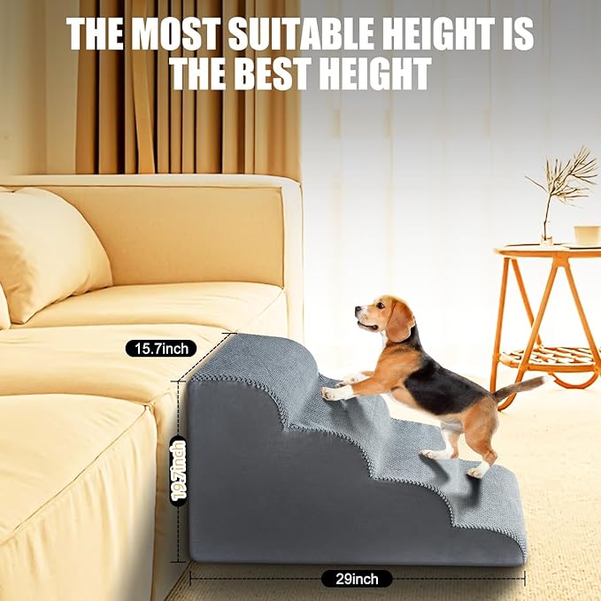Chic Threads Dog Stairs for High Beds, 4-Step Dog Steps for Couch, Pet Stairs for Small Dogs and Cats, Non-Slip, Stable Indoor Dog Steps for high Bed