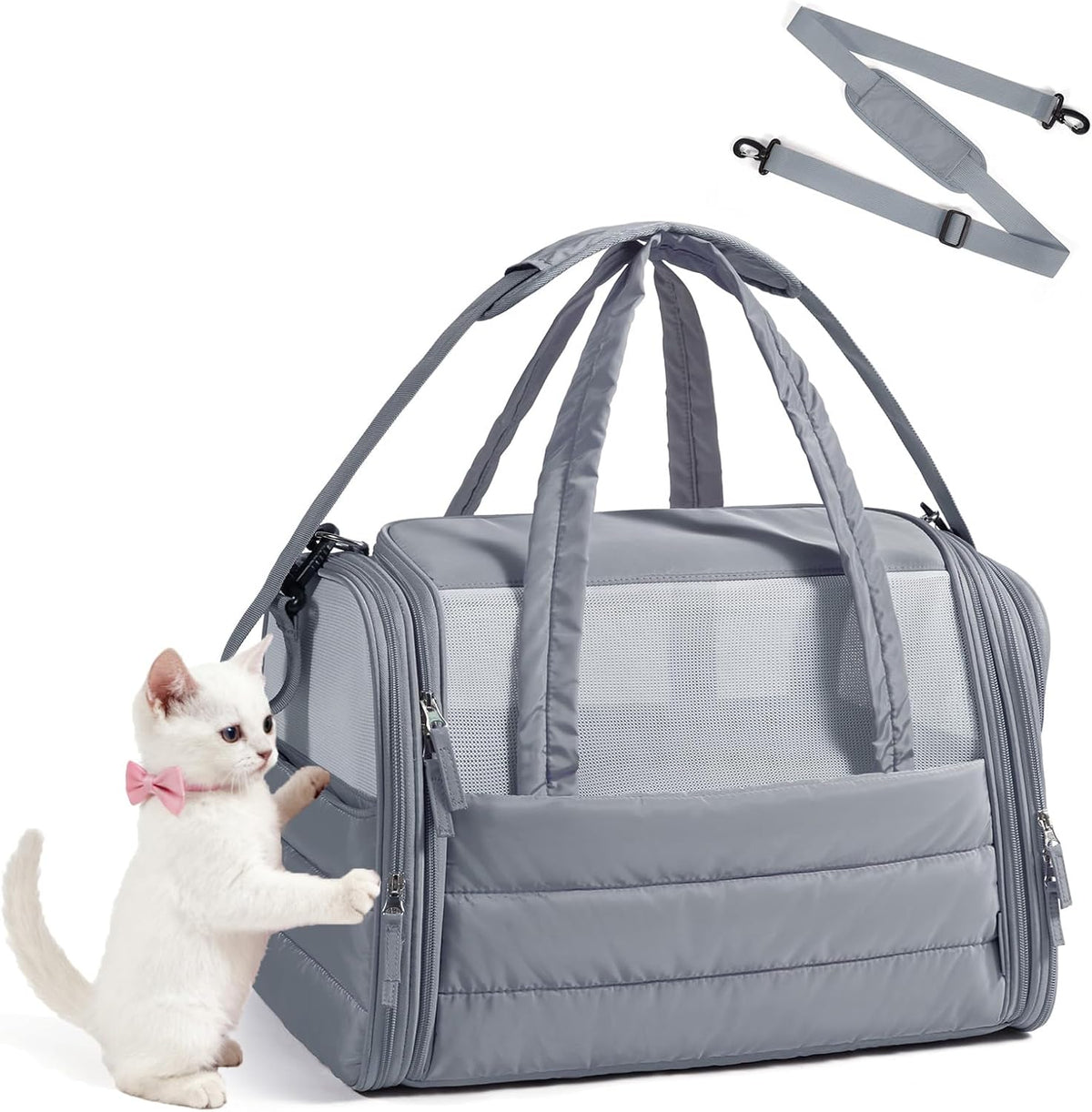 BAGSMART Cat Carrier Soft-Sided Puffy Quilted Collapsible Pet Travel - Dark Grey / 18.1"L x 11.0"W x 11.0"H