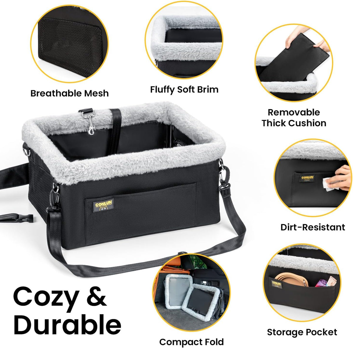 Conlun Dog Car Seat Booster, Steel Frame Anti-Collapse - Black / 2 Pack-Small Dogs under 20lbs - image 2