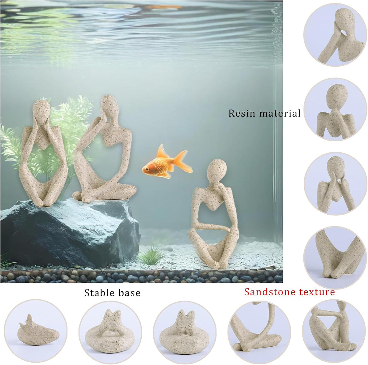 Minimalist Thinker Statue, Fish Tank Decor - 3 Pcs Thinker Statue - image 4