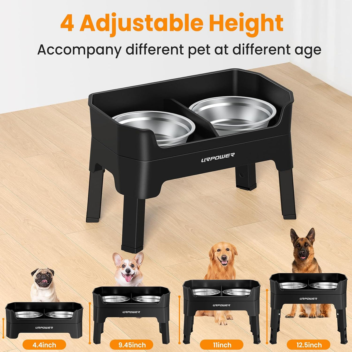 URPOWER Elevated Dog Bowls - Black / Large - image 3