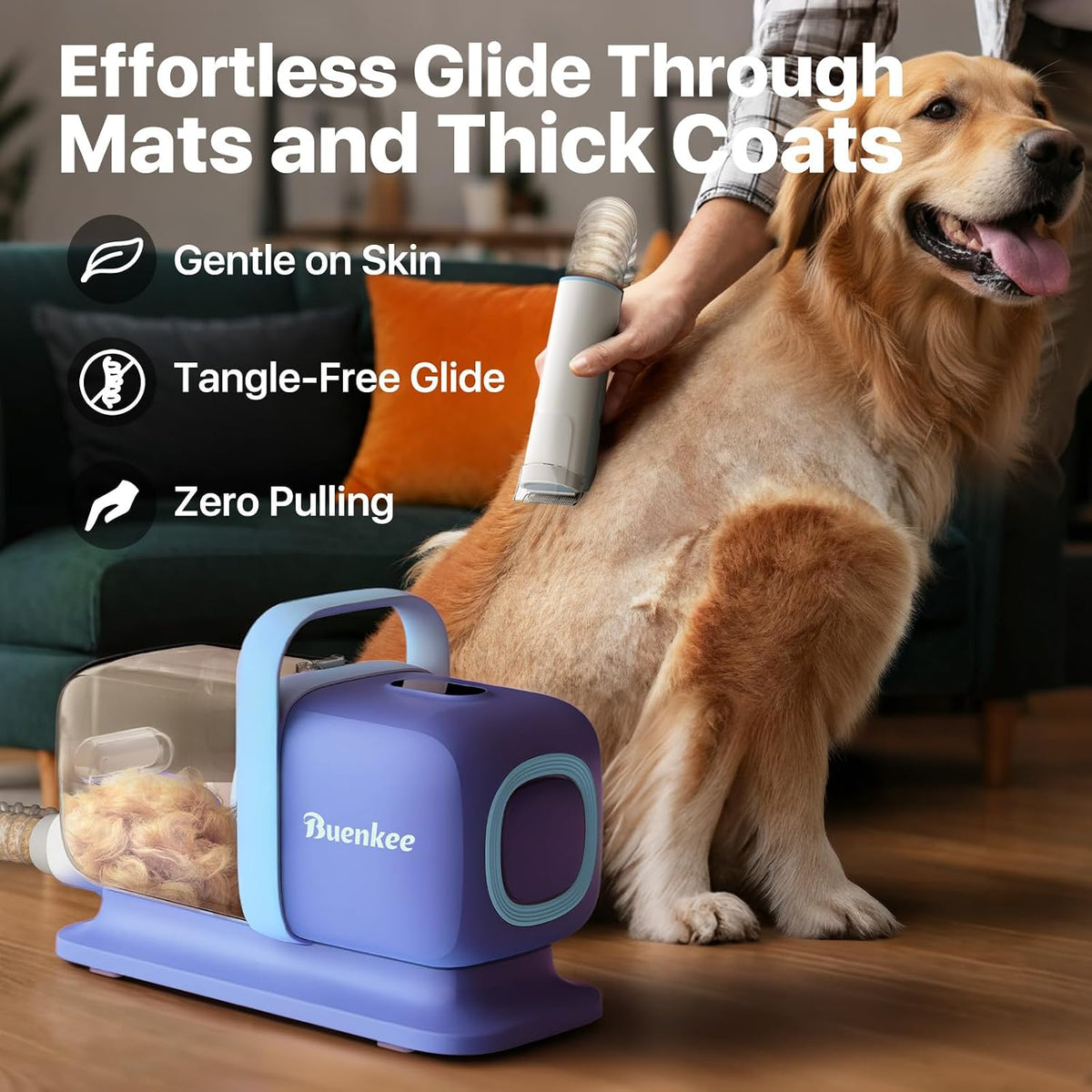 Buenkee Dog Grooming Vacuum Kit, 15000Pa Clipper, Shedding Brush - Blue - image 4