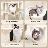 Globlazer Artistic Curved Cat Tower for Small Cats (Under 12 lbs), 81-inch Slim Design Cat Tree with Space-Saving Design, Indoor Cat Condo with Hammock & Tunnel, C81, Beige, Non-Large Cats