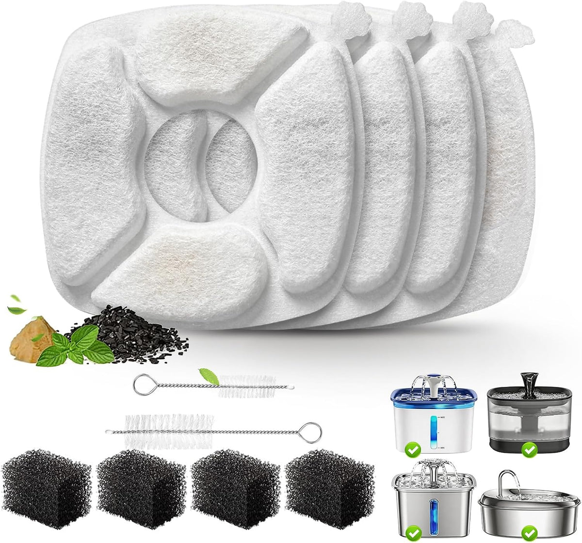 Cat Water Fountain Replacement Filters-12 Pack Cat Fountain Filters - 4 Filters+4 Sponges