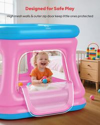 QPAU 3-in-1 Inflatable Bounce House with Pump for Toddlers 1-3 – Fun for Kids & Family - Blue & Pink - image 4