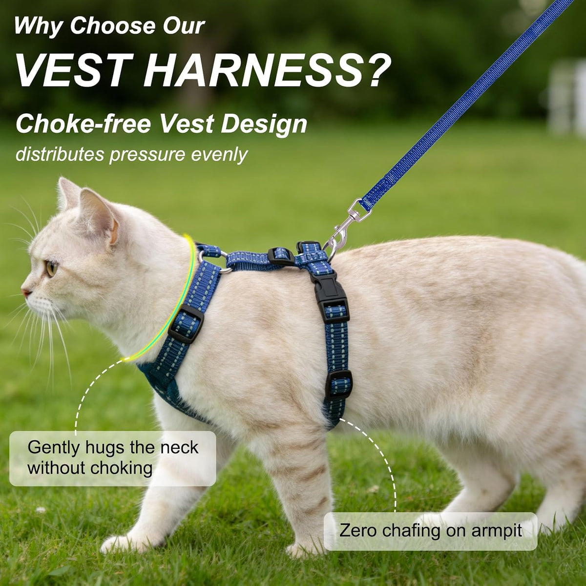 Cat Harness and Leash Set, Escape Proof and Adjustable - Planets Stars Navy Blue / M (Chest: 12 - 19") - image 2