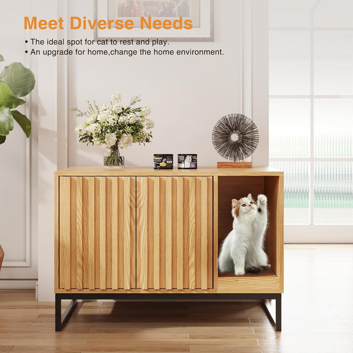 Litter Box Enclosure, Modern Cat Litter Box Enclosure Furniture Hidden Litter Box with Scratch Pad - Natural / 31.5"L x 20"W x 22"H - image 4