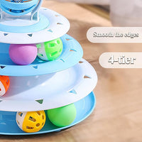 Vealind Cat Toy Roller 4-Level Turntable Cat Toys Balls with Colorful Pom Pom Balls Interactive Fun Mental Physical Exercise Puzzle Kitten Toys (Blue)