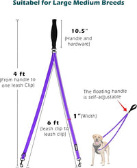 PetBonus Two Point Control Dog Leash, Works with No Pull Harnesses, No Tangle Dog Training Leashes, No Pull Padded and Reflective Walking Lead, Converts to Single Leash for Medium Large Dogs (Purple)