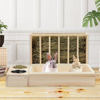 MOBYKE 3 in 1 Rabbit Hay Feeder with Litter Box, Wood, Mess Proof, for Guinea Pig, Chinchillas, Hamster, Dwarf Rabbit